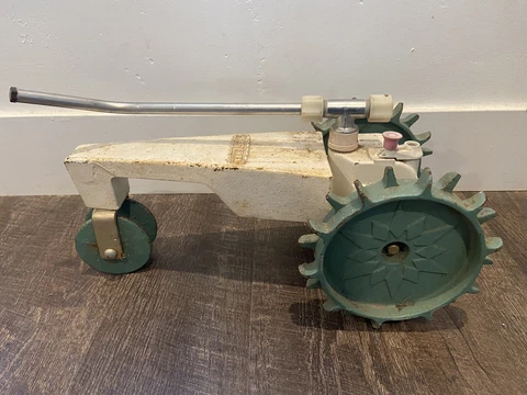Vintage Cast Iron White & Green Walking Rolling CRAFTSMAN Garden Sprinkler 1950s Cover