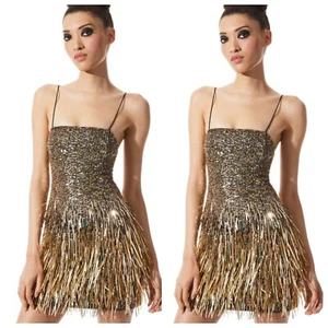 Alice + Olivia FIFI Gold Black Ombre Fringe Mini Dress EUC - Size 2 - Picture 1 of 11