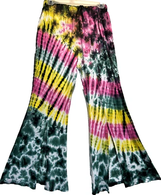 Nwt SACRED THREADS 70' tie dye boho hippie viscose knit flared PANTS L Free ship - Image 1 of 4