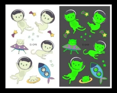 ROSIE'S TATTOO BOUTIQUE ASTRO CATS Glow in the dark Temporary Tattoos Kids Pocket Toys Cat Transfers 🐾