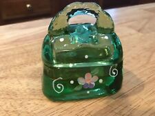 Vintage Fenton Art Glass Green Posy Parade Purse Trinket Box