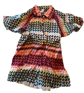 Tia Cibani 100% Silk Dress Sz 4 Flutter Sleeves Covered Buttons American Made - Picture 1 of 5