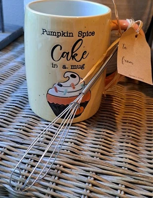 Taza de café de cerámica Tag 'Pumpkin Spice Cake'. Grande. Receta de pastel en la parte posterior Foto 1 de 4