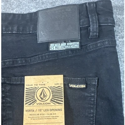 Volcom Vorta Slim Straight Stretch Denim Jeans Black Mens Size 36x30 NEW - Image 1 of 4