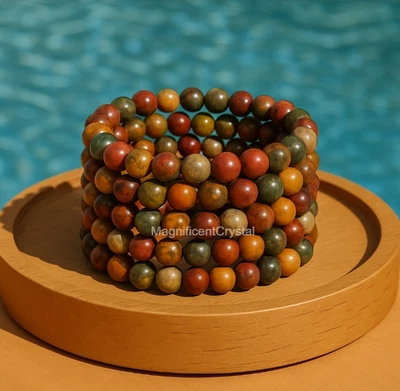 5PCS Natural Red Creek Jasper Bracelet 8MM Red Stone Beaded Stretch Jewelry Gift - Image 1 of 4