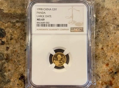 Moneda panda de oro China 1998 1/20 oz 5 yuanes fecha grande como nueva 69 Foto 1 de 2