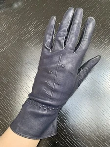 Original Vintage 1940s CC41 Wartime Blue Leather Ladies Gloves Small - Picture 1 of 7