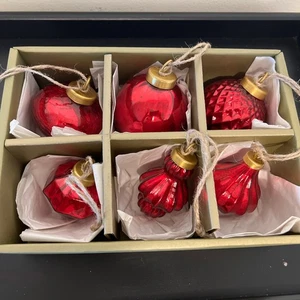 Caja y Barril Rojo Vidrio Mercurio Adornos de Navidad, Juego de 6 en Caja - Imagen 1 de 14