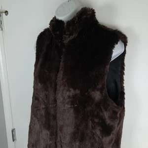 Mixit Vest Womens Large Brown Faux Fur Zip Front Sleeveless Lined Cozy Plush - Picture 1 of 11