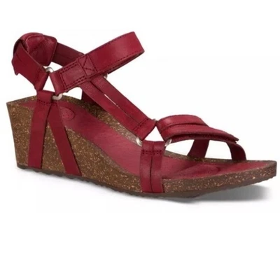 Teva Ysidro Sandals Cork Wedge Red Strappy Open Toe Dark Red Leather size 8 - Image 1 of 4