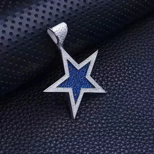 3CT Round Cut Lab Created Sapphire Men's Chain Pendant 14K White Gold Finish - Picture 1 of 3