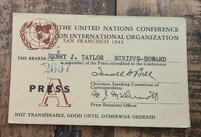 Conferencia de las Naciones Unidas sobre Organización Internacional San Francisco 1945 Pass - Imagen 1 de 2