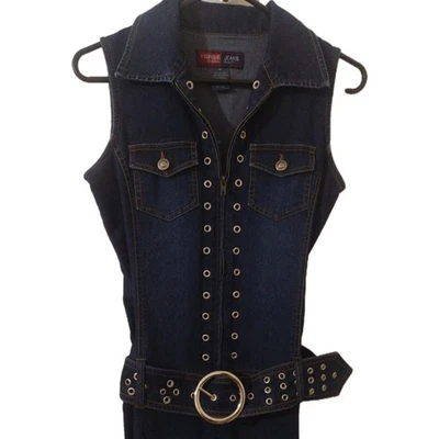 Mono sin mangas de mezclilla Y2k Younique con cremallera años 2000’s cinturón circular para mujer mediano  Foto 1 de 4