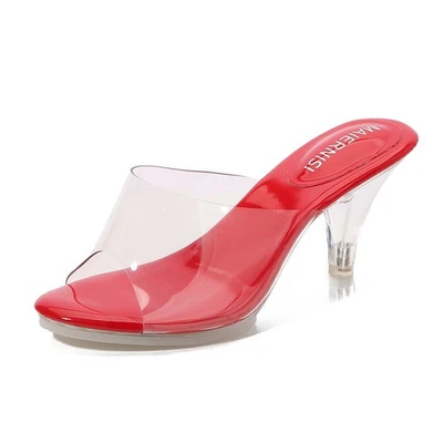 Sexy Zapatos de Vestir Para Mujer Tacón Medio Cristal PVC Transparente Zapatillas Mules - Imagen 1 de 4
