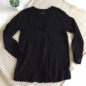 Topshop Crossover Back Button Down V-Neck Long Sleeve Blouse - Black (Size 2) - Picture 1 of 9