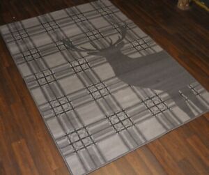 Modern Rugs Approx 6x4ft 120x170cm Woven Backed Stag Rug Top Quality Grey Check