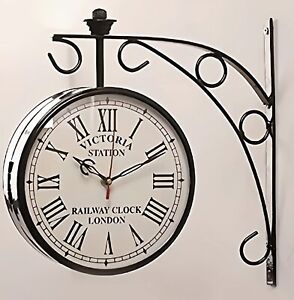 Double Sided Black 10"Inch Wall Clock Antique Style station Christmas Decor Gift