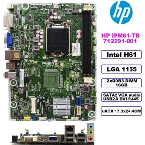HP IPM61-TB Motherboard uATX TIntel H61 LGA1155 DDR3 16GB SATA2 VGA 712291-001 - Picture 1 of 9