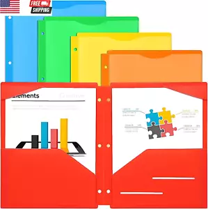 5 Pack Folders with Pockets for 3 Ring Binder, Plastic Pocket Folders with Clear - Picture 1 of 12