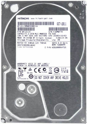 Hard Drive HITACHI 7K3000 HDS723020BLA642 2TB 7200RPM SATA III 64MB 3.5'' Inch - Image 1 of 3