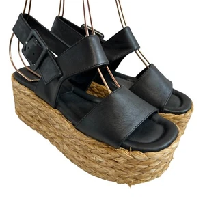 Paloma Barcelo espadrille sandals EU 36 US womens 6 black leather wedge platform - Picture 1 of 10