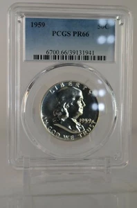 PR66 1959 PCGS GRADED FRANKLIN SILVER HALF DOLLAR PROOF UNCIR. RARE CLEAN COIN - Picture 1 of 10
