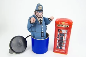Vintage Police lot of 2 Spring Loaded Toy Russel Stover Telephone Booth  Tin  - Picture 1 of 9