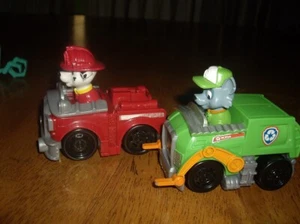 EUC Paw Patrol 2pc Rocky and Marshall Vehicles Firetruck Trash Truck 3.5-4" - Picture 1 of 2