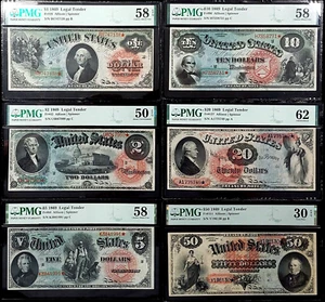 SET OF SIX 1869 Rainbow Legal Tender Notes! $1, $2, $5, $10, $20, & $50! - Picture 1 of 20