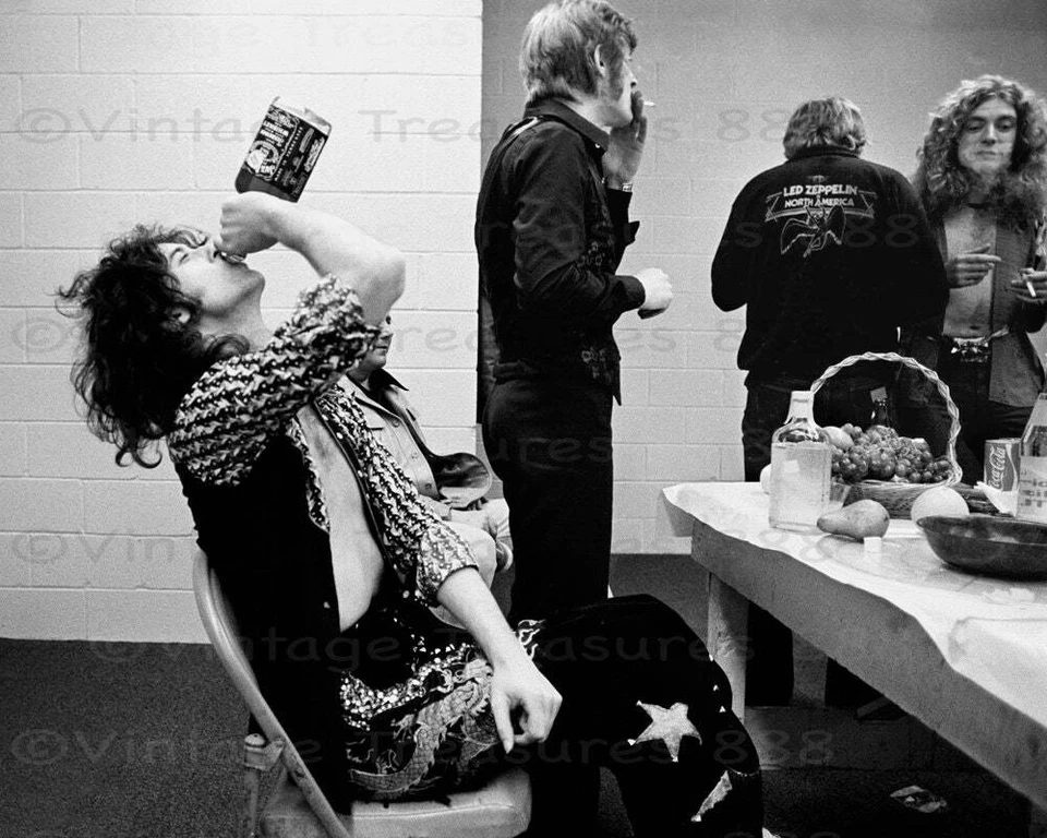 Jimmy Page Drinking Jack Daniels Photo Print Poster Led Zeppelin Backstage 1975 - Image 1 of 1