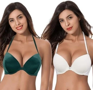 Curve Muse Women Push Up Add 1 and a Half Cup Underwire Halter Size 36B 2pcs - Picture 1 of 6