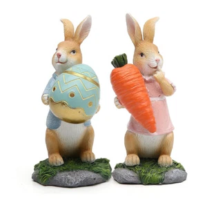 Easter Bunny Resin Figurine Rabbit Hug Carrot Desktop Decor Garden Ornament Gift - Picture 1 of 9