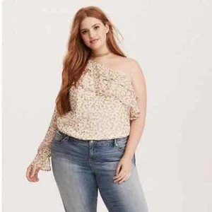 TORRID Floral Print Chiffon Ruffled One Shoulder Top (1/1X) NWT - Picture 1 of 4