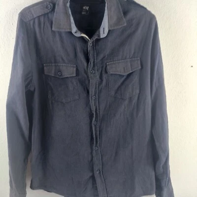  H&M Denim Button Shirt Western Hipster Grunge Layer Jean Medium Street Style - Image 1 of 4