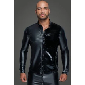 Powerwetlook PVC Long Sleeved Shirt w Button Placket - Picture 1 of 4