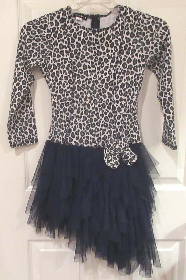 Girls KATE MACK~BLACK Leopard DRESS~size 8~NEW~Party~Asymmetrical Tiered Hem - Image 1 of 4