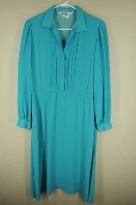 Vintage PS2 Women's Turquoise Ruffled  80's Blouse Dress Size 8 — 第 1/2 张图片