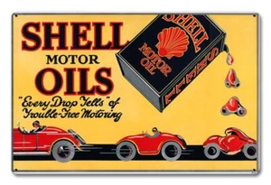 SHELL MOTOR OILS TROUBLE FREE MOTORING 18" HEAVY DUTY USA MADE METAL ADV SIGN - Picture 1 of 1