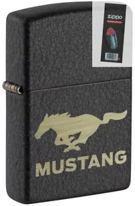 Zippo 49827 Ford Mustang Black Crackle Windproof Lighter + FLINT PACK - Picture 1 of 1