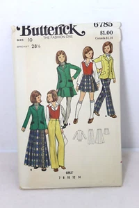 VTG Girls Size 10 Butterick Fitted Jacket Pleated Skirt Pants 1970s - Picture 1 of 4