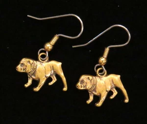 Bulldog Bull Dog Earrings Brass School Sport Mascot Dogs K9 - Picture 1 of 12