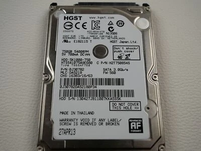 HGST HTS541075A9E680 750 GB HDD Festplatte Hard Disk Drive aus ASUS G750JZ  - Bild 1 von 2
