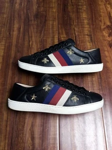 Gucci Ace Web Stars Bee Herren schwarz weiß Turnschuhe - Größe 7G 7,5US - VERSAND SO SCHNELL WIE MÖGLICH - Bild 1 von 8