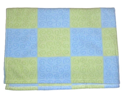 Tykes by Carters Blue Green Squares Swirls Fleece Baby Blanket 30x40" - Image 1 of 2