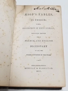 1856 Aesops Fables in French Description of Fifty Animals English w/ Dictionary - Picture 1 of 13