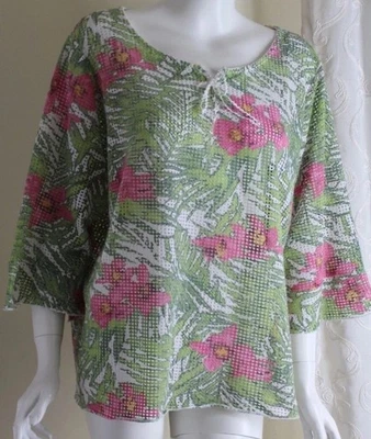 FENINI размер 1 X открытый сетки тропический Funky искусства носить 3/4 рукав вязаный свитер  - Изображение 1 из 4