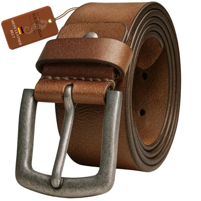 Yousha Elia Vollnarben-Gürtel aus braunem Leder für Herren mit klassischer Metal