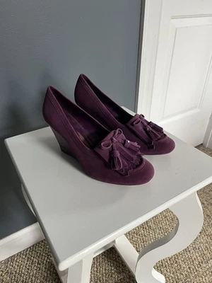 Coach Terri Purple Suede Slip On Tasseled Kiltie Wedge Heel Shoe Sz 8.5B  GUC - Image 1 of 4