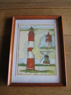 Ole West " Ja Amrum " - Kunstdruck-Postkarte von 1994 - im Holzrahmen - Bild 1 von 3
