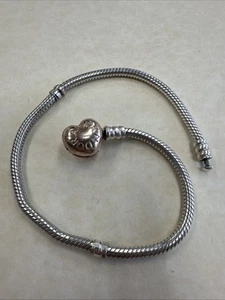 PANDORA ALE Sterling Silver .925 ROSE GOLD HEART CLASP CHARM BRACELET 8.75" Long - Picture 1 of 6